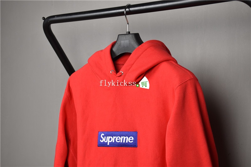 Supreme Red Hoodie With Blue Box Logo